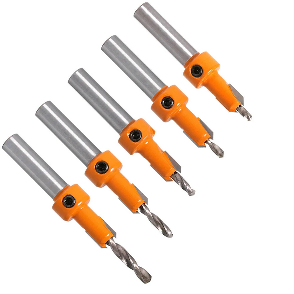 Drillpro 5Pcs Carbide Tip 8mm Shank HSS Woodworking Countersink Router Bit Set Screw Extractor Remon Demolition for Wood Milling Cutter — view 3