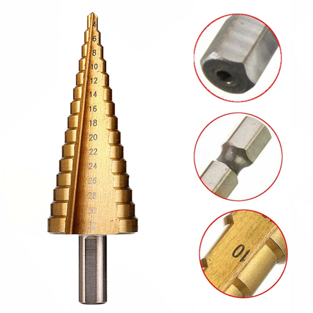 Drillpro 6PCS Premium Titanium-Coated HSS 4241 Step Drill Bit Set by Pro-Drills Variety Pack (1/8" to 1-3/8") High-Speed Steel Center Punched Design Ideal for Woodworking and Home Improvement — view 10