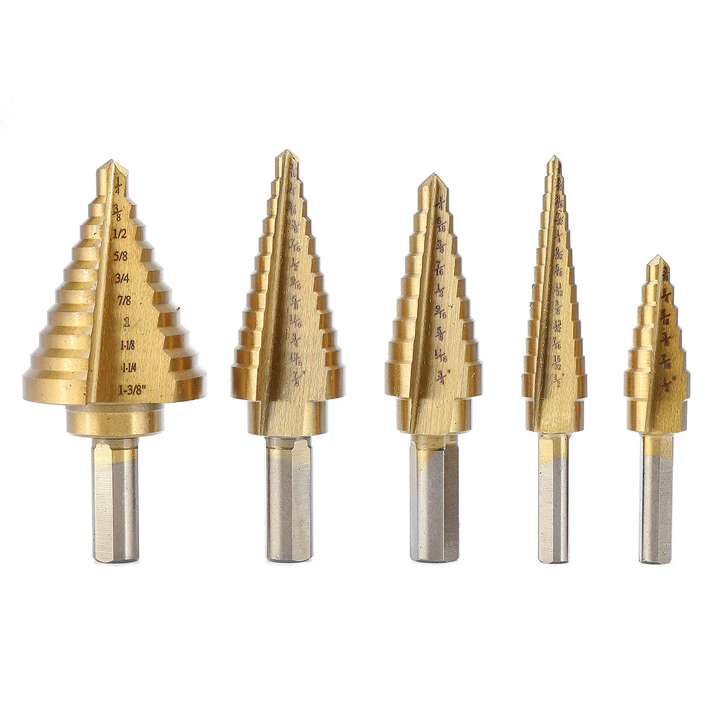 Drillpro 6PCS Premium Titanium-Coated HSS 4241 Step Drill Bit Set by Pro-Drills Variety Pack (1/8" to 1-3/8") High-Speed Steel Center Punched Design Ideal for Woodworking and Home Improvement — view 3