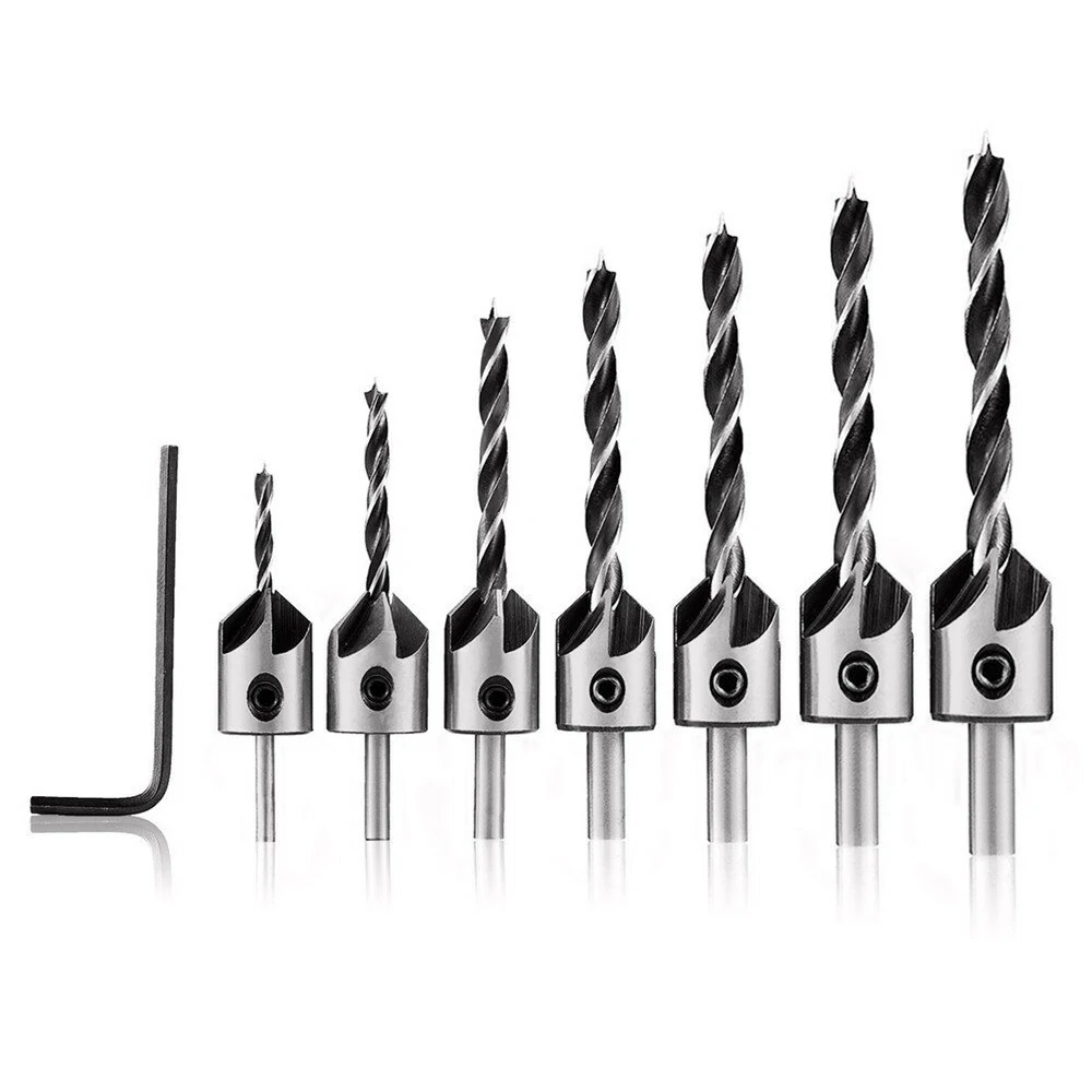 Drillpro 7pcs HSS 5 Flute Countersink Drill Bit Set Reamer Woodworking 3-10mm Chamfer Drill Bits — Drillpro