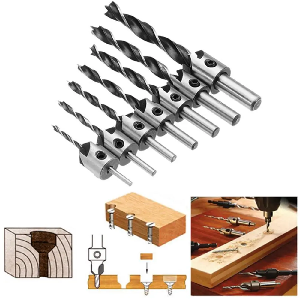 Drillpro 7pcs HSS 5 Flute Countersink Drill Bit Set Reamer Woodworking 3-10mm Chamfer Drill Bits — view 10