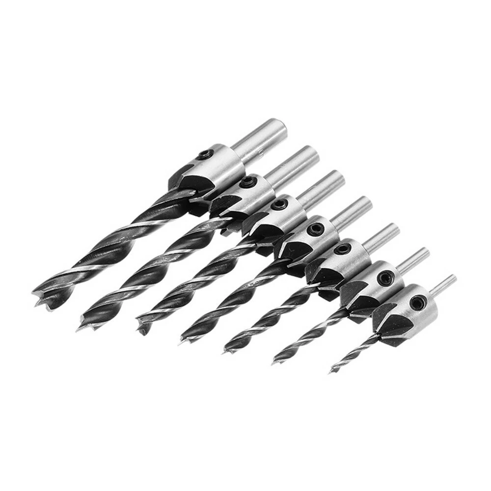 Drillpro 7pcs HSS 5 Flute Countersink Drill Bit Set Reamer Woodworking 3-10mm Chamfer Drill Bits — view 4