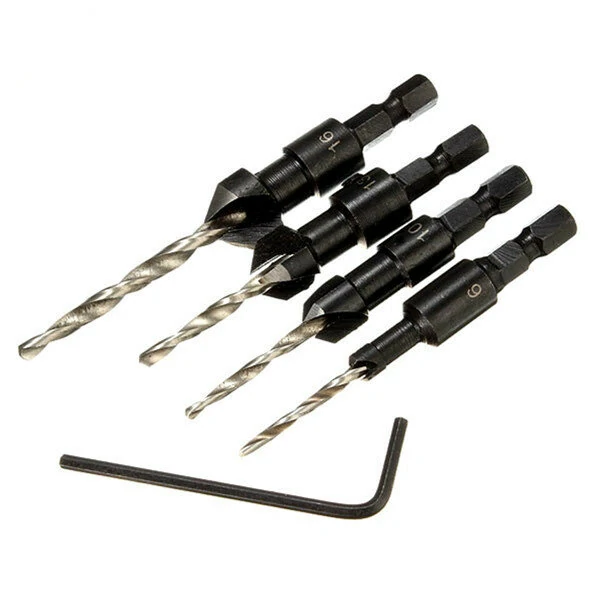 Drillpro DB-C2 4pcs #6 #10 #13 #16 Carpentry Countersink Drill Bit Set Wood Working Tools — Drillpro