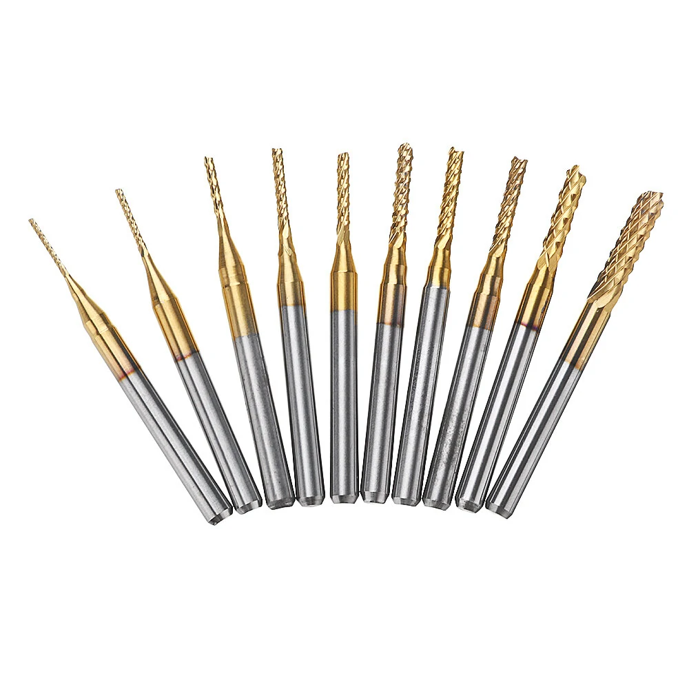 Drillpro DB-M1 10Pcs 0.8-3mm PCB Drill Bits Carbide Engraving Milling Cutter For CNC Rotary Burrs — Drillpro