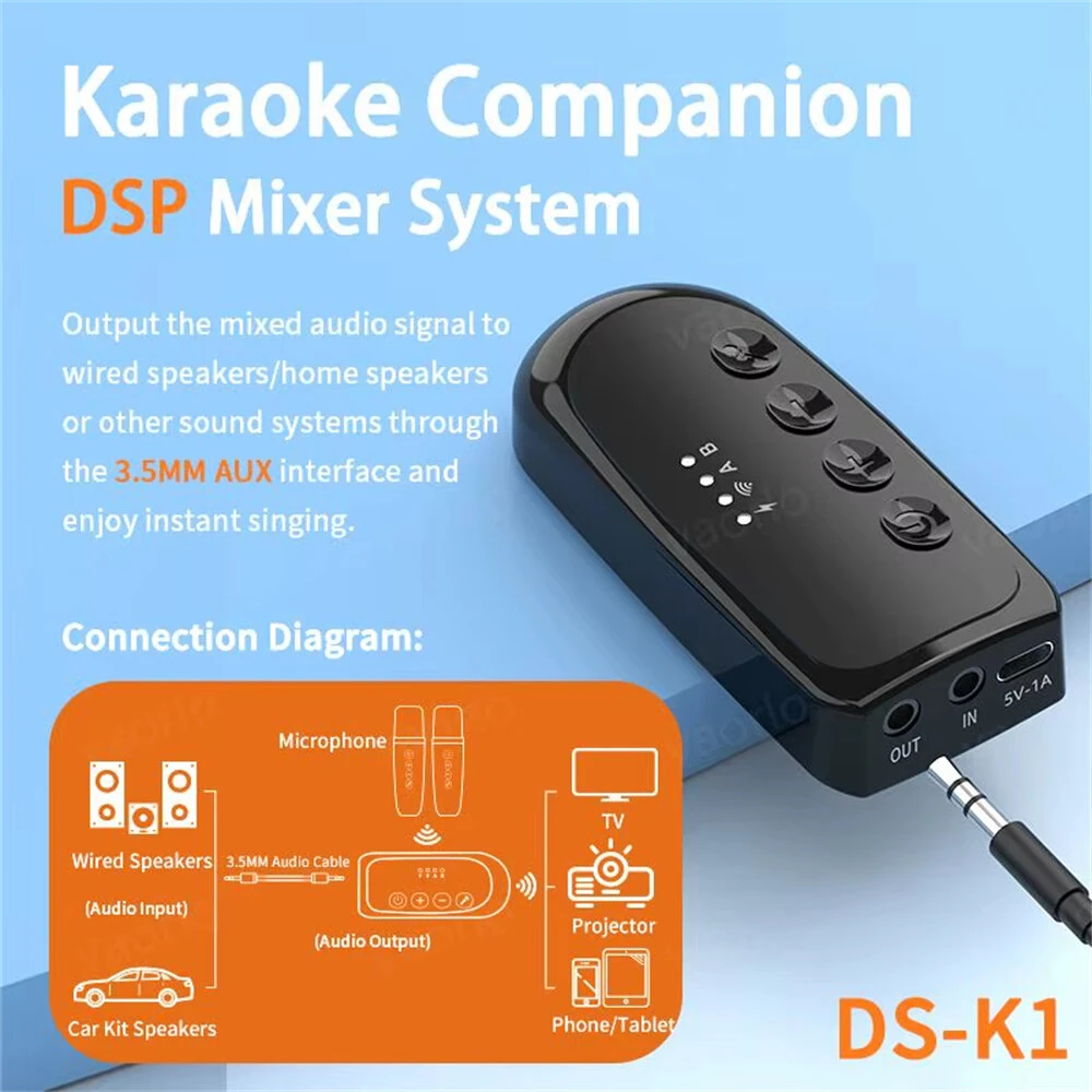 DSK1 Wireless Karaoke Companion Bluetooth 5.3 Dynamic Microphone KTV DSP Mixer System 3.5MM AUX Type-C Amplifier Host For Speaker Car — view 4