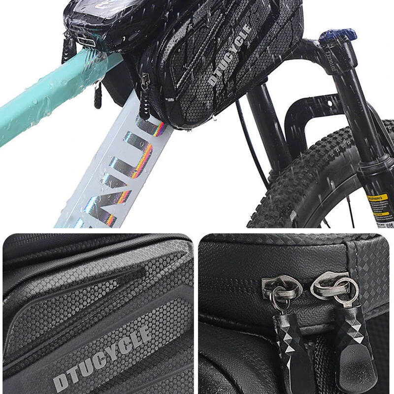 DTUCYCLE Bicycle Front Frame Separable Organizer Bag Waterproof Touch Screen Cycling Bag Triple Hoop Loop Fastening Bike Tube Bag for MTB Road — view 7