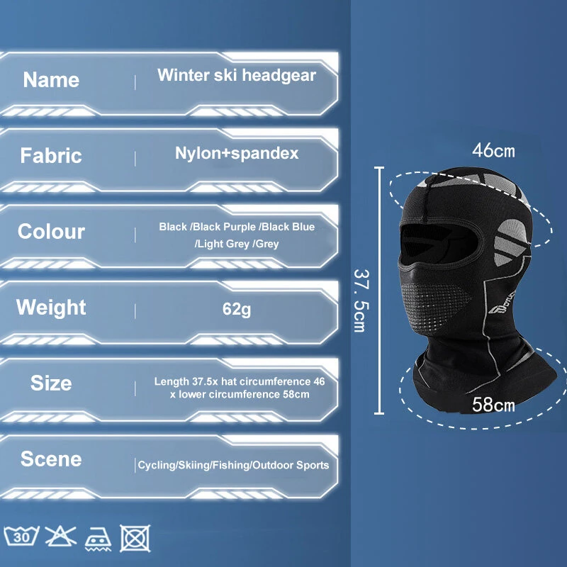 DTUCYCLE Warm Winter Cycling Caps Men Women Cold-Proof Thermal Sports Hoods Full Face Mask Ski Hunting Helmet Liner Head Neck Cover — view 10