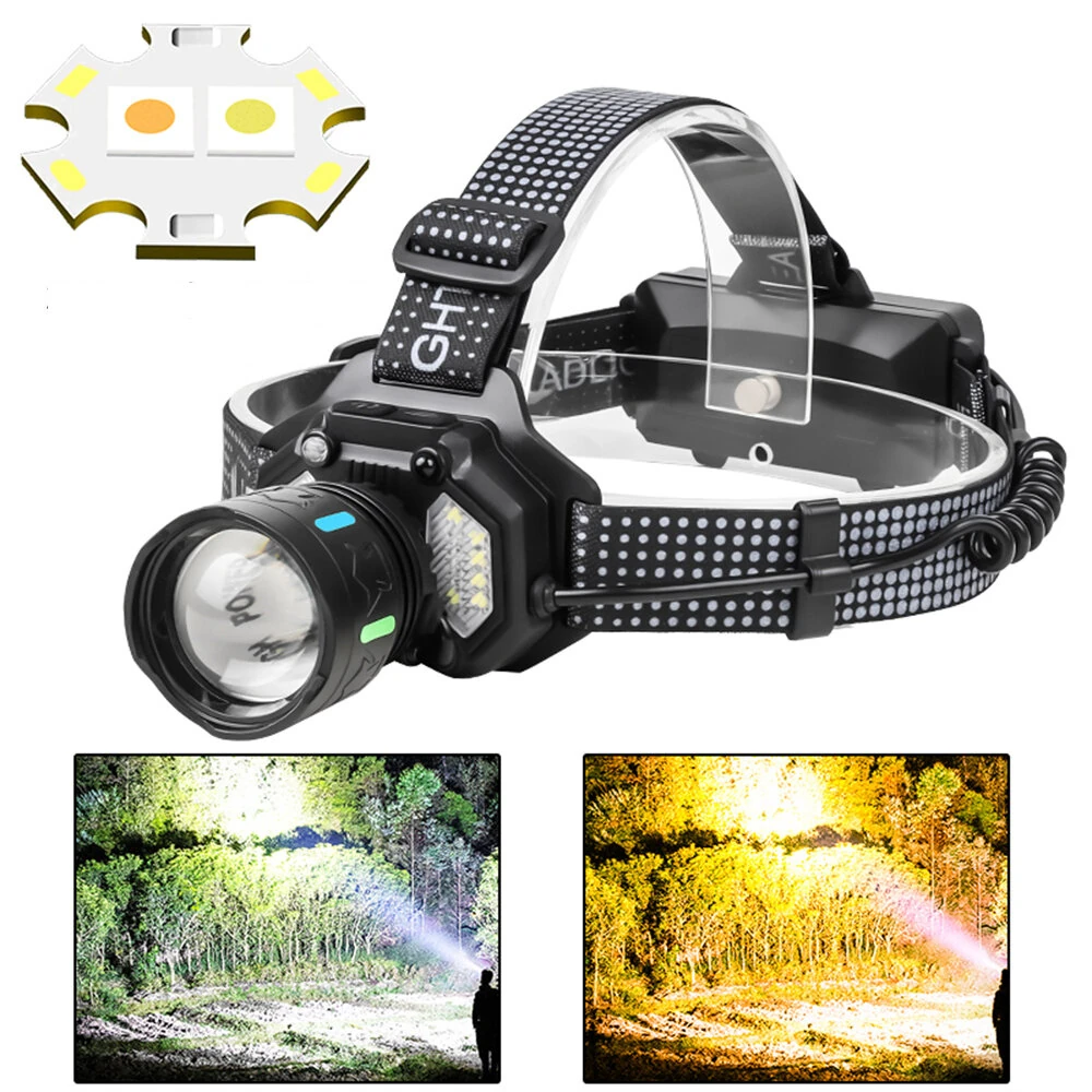 Dual Light Source Zoomable LED Headlamp with Sensing Switch Long-Range Strong Light LED Outdoor Long Endurance Head Light Searchlight