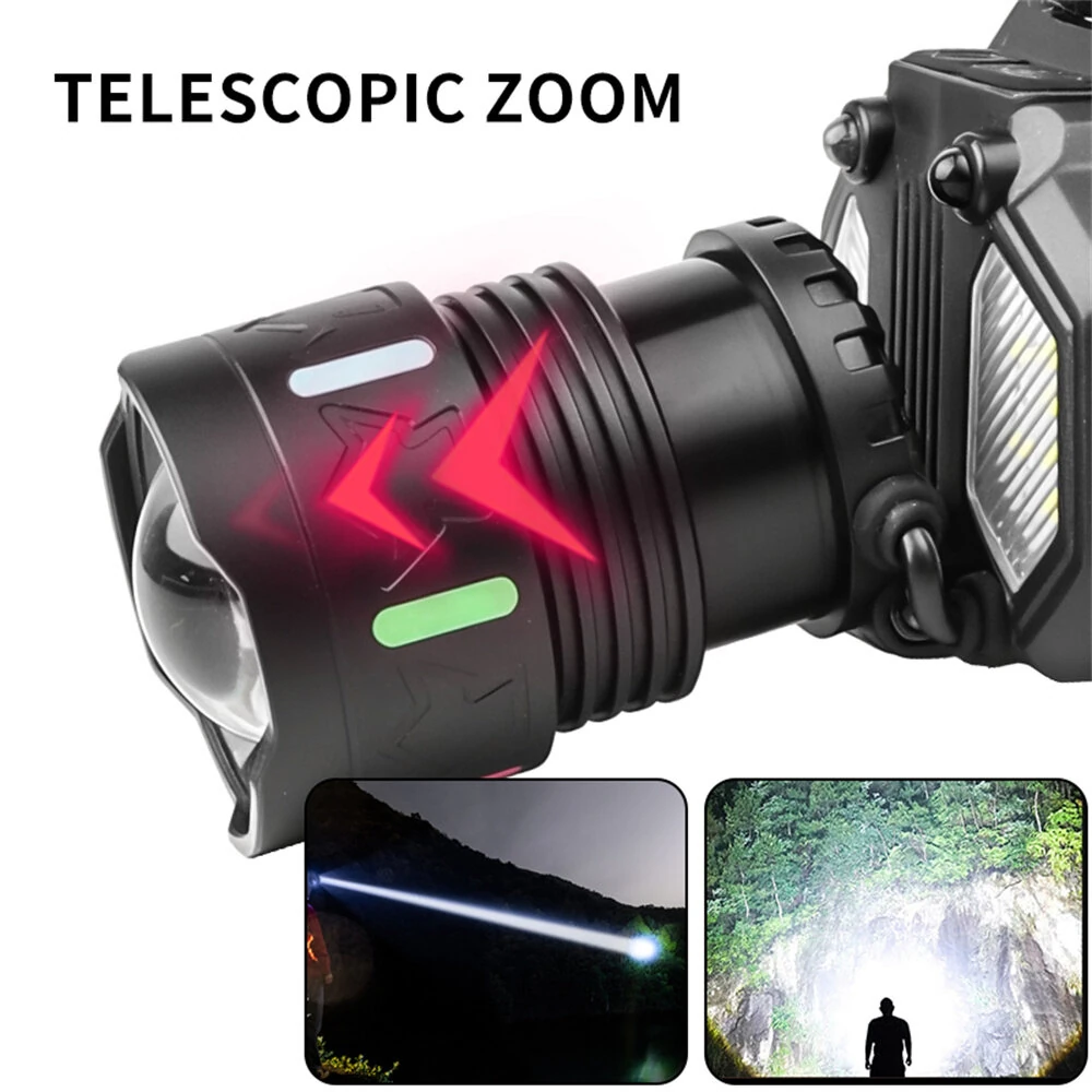 Dual Light Source Zoomable LED Headlamp with Sensing Switch Long-Range Strong Light LED Outdoor Long Endurance Head Light Searchlight — view 6