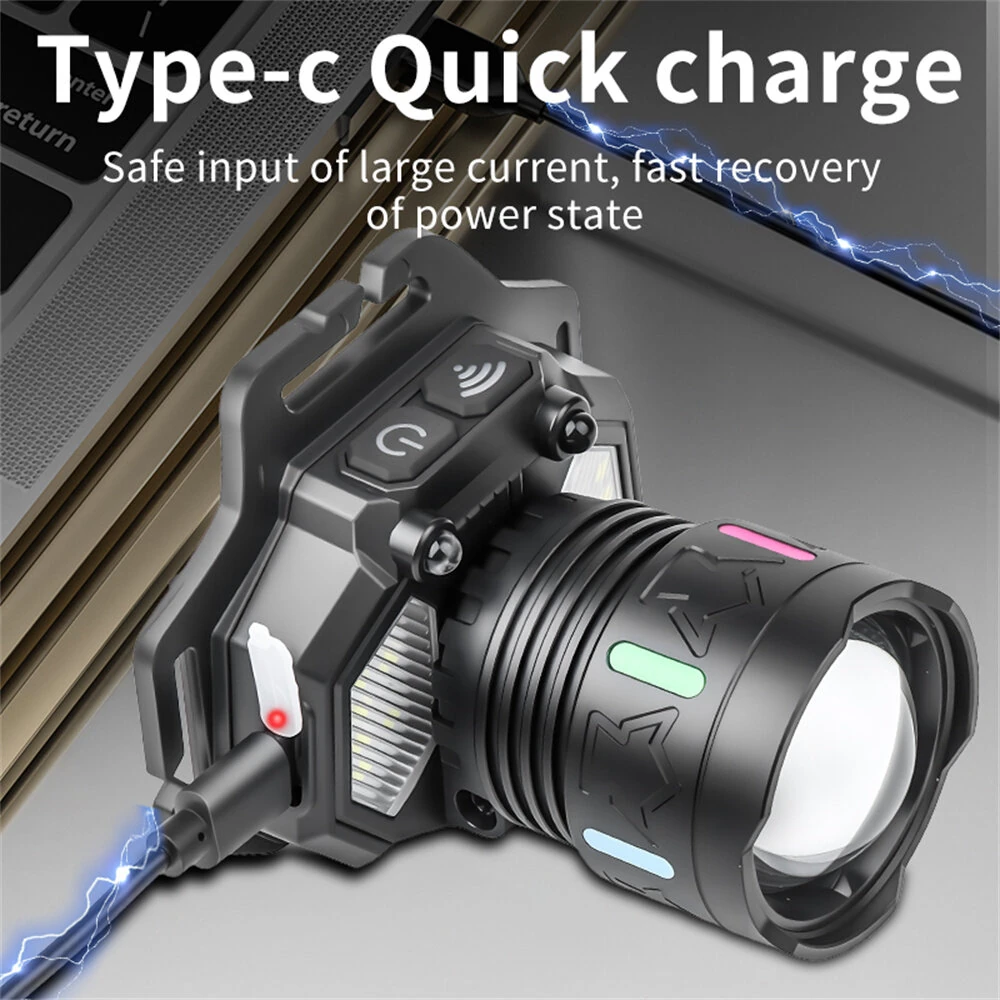 Dual Light Source Zoomable LED Headlamp with Sensing Switch Long-Range Strong Light LED Outdoor Long Endurance Head Light Searchlight — view 7