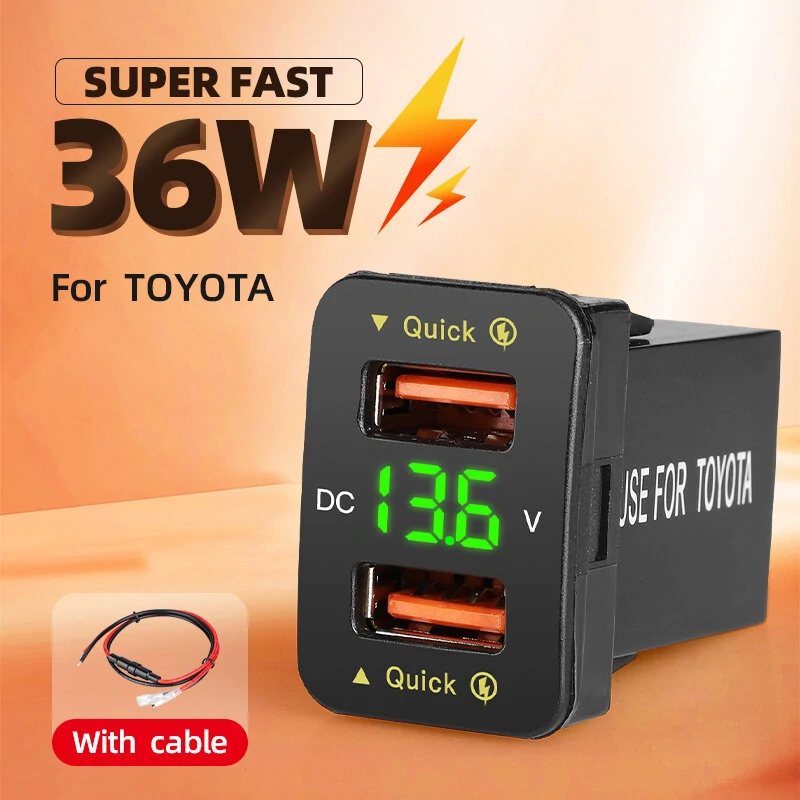 Dual USB QC Car Charger Socket Power Adapter With 12-24V Voltmeter LED Car Accessories 33mm*23mm For Toyota Quick Charge For Mobile Phone — Pricio