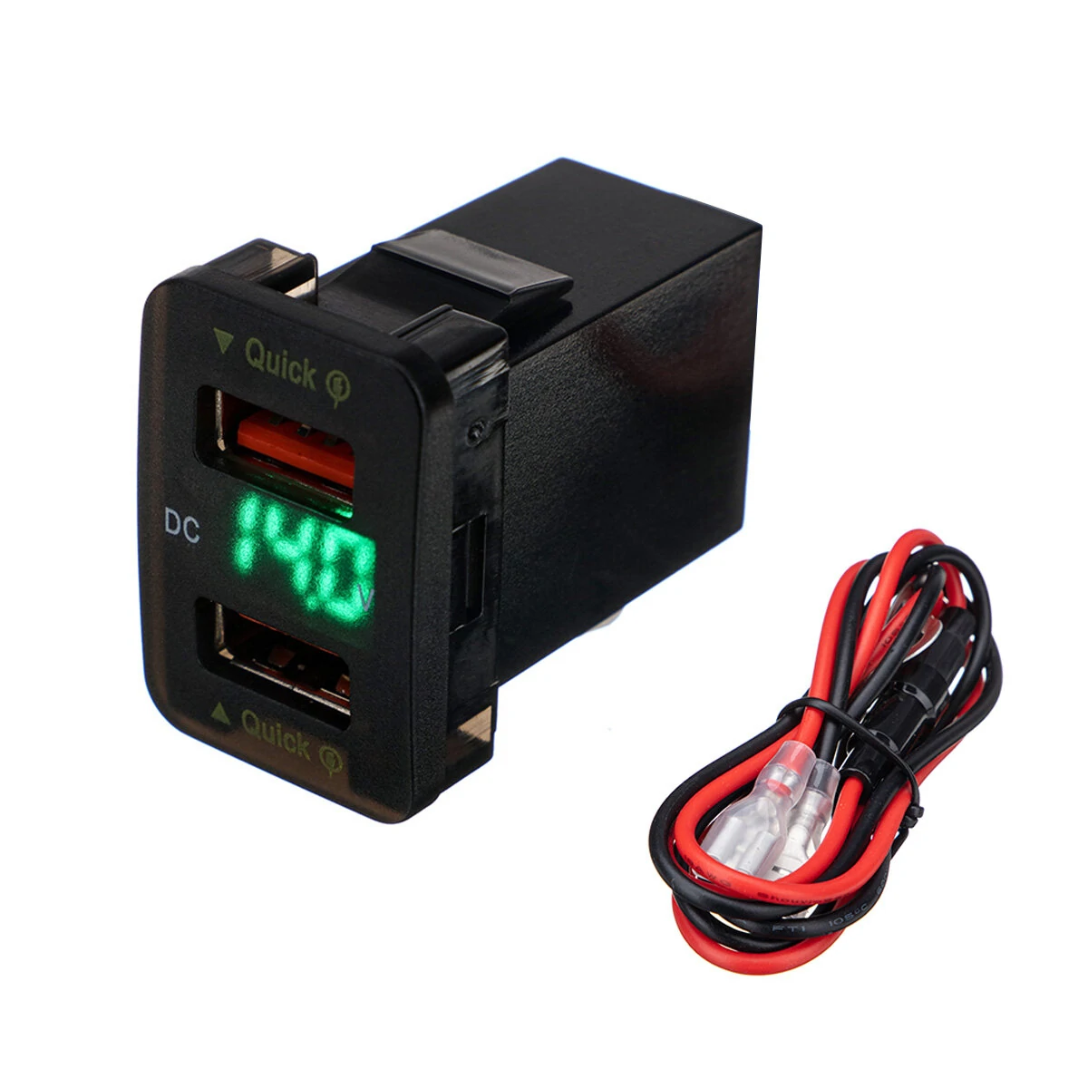 Dual USB QC Car Charger Socket Power Adapter With 12-24V Voltmeter LED Car Accessories 33mm*23mm For Toyota Quick Charge For Mobile Phone — view 10