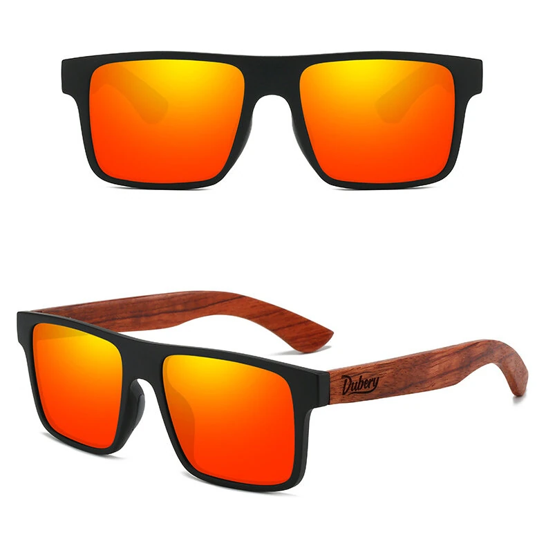 DUBERY Vintage Wooden Polarized Sunglasses for Men Women UV400 Protection Fashion Square Sun Glasses for Driving Travel Fishing — view 2