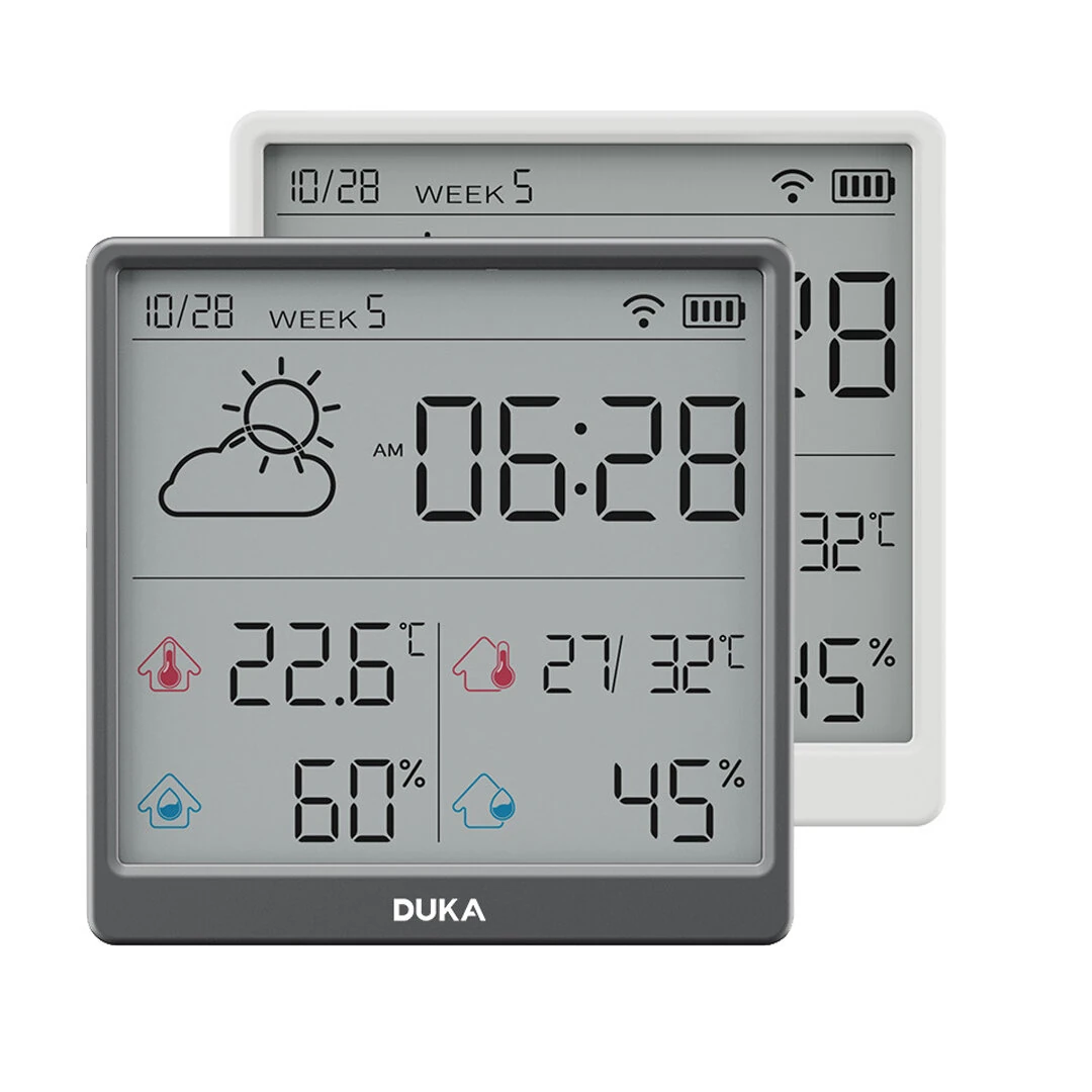 DUKA LCD Wireless Smart Home WIFI Temperature and Humidity Weather Sensor Rechargeable Indoor Clock Hygrometer Mini Digital Thermometer — DUKA