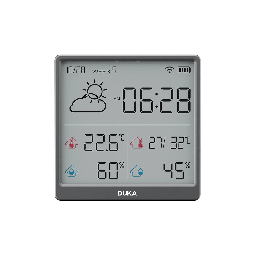 DUKA LCD Wireless Smart Home WIFI Temperature and Humidity Weather Sensor Rechargeable Indoor Clock Hygrometer Mini Digital Thermometer — view 9
