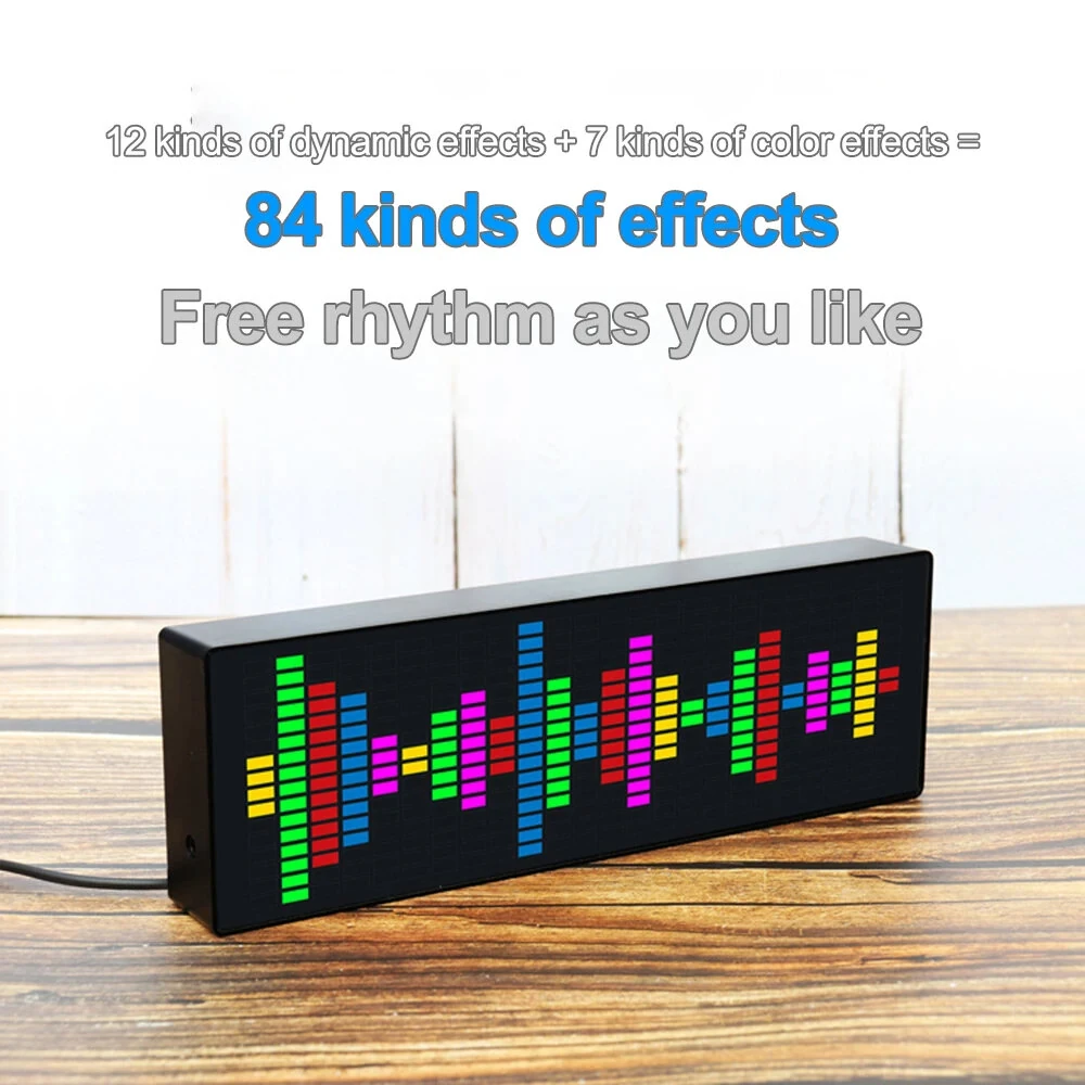 Dynamic LED Music Spectrum Clock Picking Lamp Voice Control + Wire Control LED Music Spectrum Rhythm Display RGB Light Electronic Clock Voice Activated Car Audio Level Indicator VU Meter Atmosphere Lamp — view 3