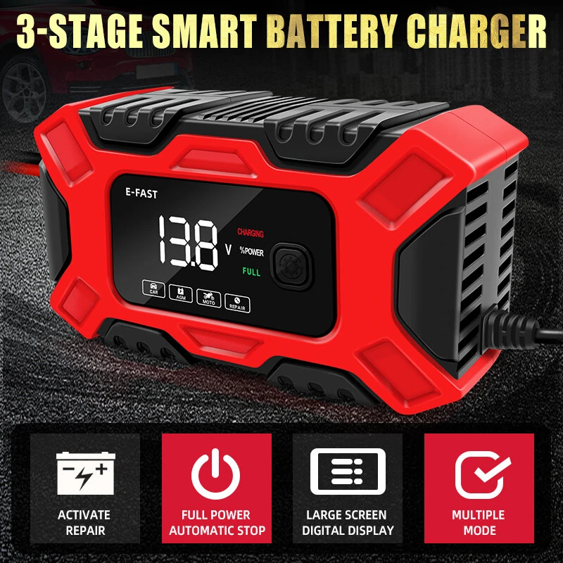 E-FAST 12V 6A Large Screen Digital Display Battery Charger Pulse Repair for Car Motorcycle Dry Water Lead-acid Batteries — view 10