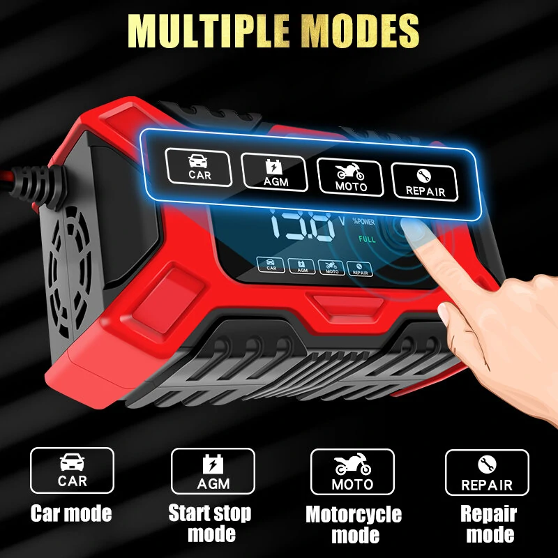 E-FAST 12V 6A Large Screen Digital Display Battery Charger Pulse Repair for Car Motorcycle Dry Water Lead-acid Batteries — view 8