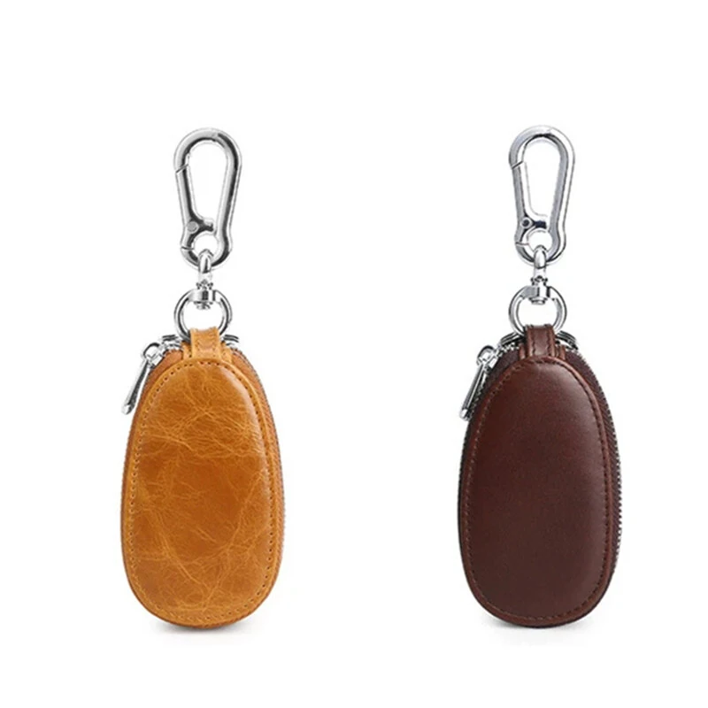 Ekphero Men Genuine Leather Mini Car Key Case Minimalist Zipper Key Holder Storage Bag for Men Double Layer Key Slot Bag with Key Chain — view 11