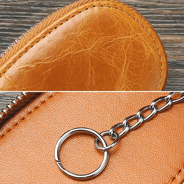 Ekphero Men Genuine Leather Mini Car Key Case Minimalist Zipper Key Holder Storage Bag for Men Double Layer Key Slot Bag with Key Chain — view 9
