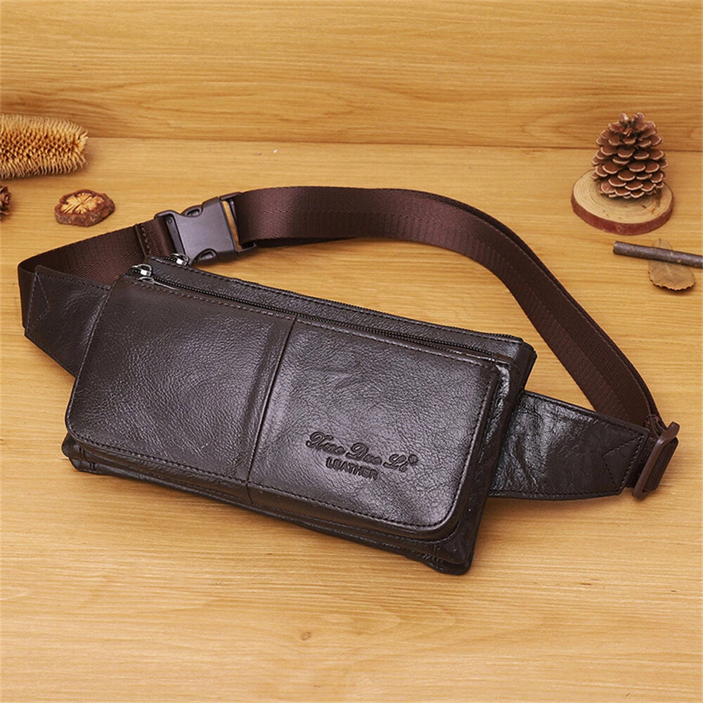 Ekphero Men Genuine Leather Waist Bag Large Capacity Three-layer Zipper Single Shoulder Bag Multifunctional Mini Chest Bag — view 2