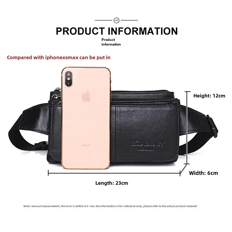 Ekphero Men Genuine Leather Waist Bag Large Capacity Three-layer Zipper Single Shoulder Bag Multifunctional Mini Chest Bag — view 4