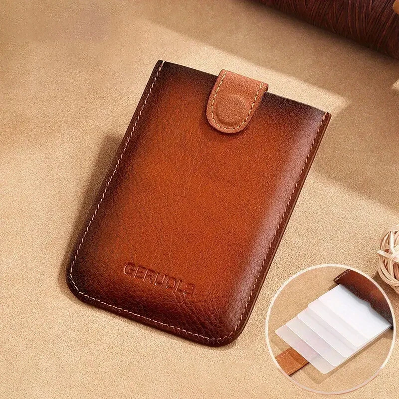 Ekphero Men's Card Holder Genuine Leather Portable Credit Card Case Storage Magnetic Suction Card Holder Simple Thin Bank Card Anti-magnetic Bus Card Slot Mini Bag — Ekphero