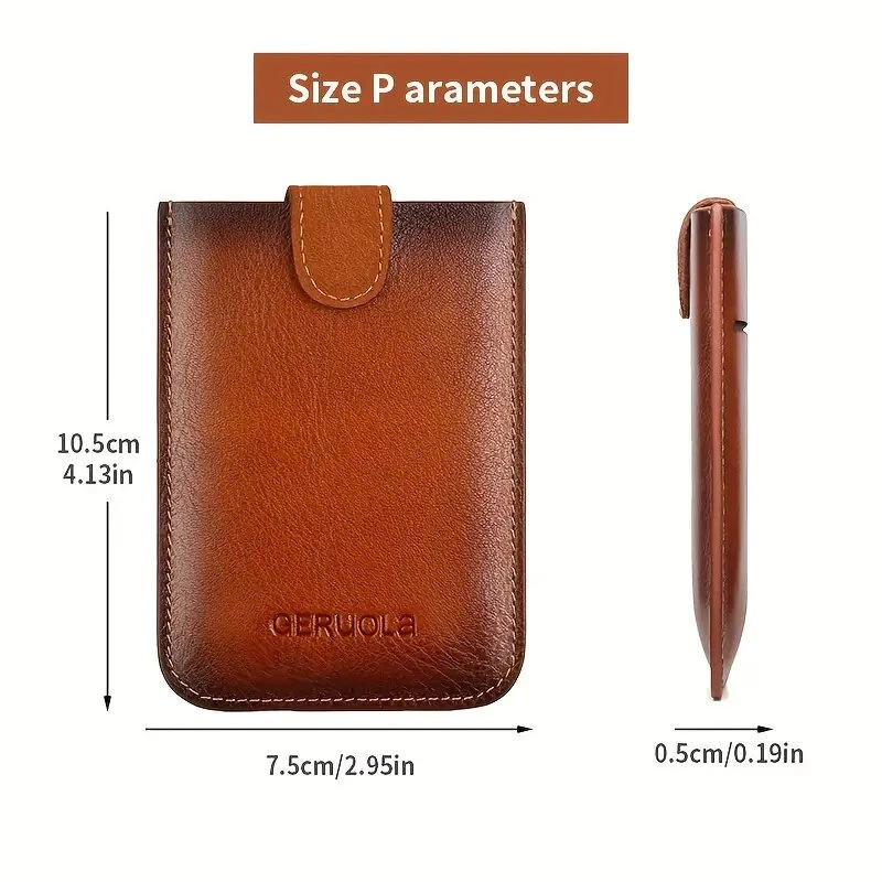 Ekphero Men's Card Holder Genuine Leather Portable Credit Card Case Storage Magnetic Suction Card Holder Simple Thin Bank Card Anti-magnetic Bus Card Slot Mini Bag — view 2