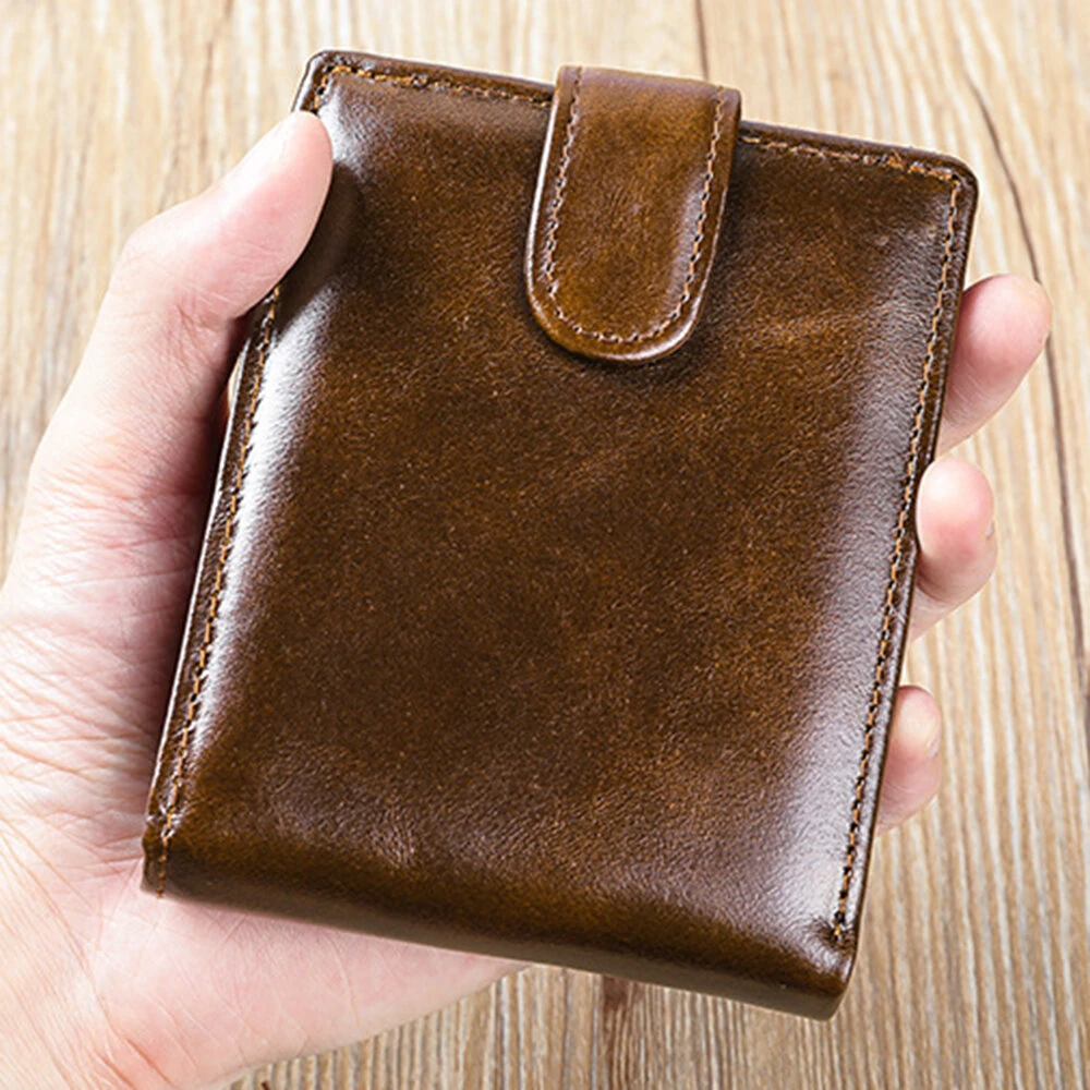 Ekphero Men's Retro Genuine Leather Wallet, Compact Multi-Card Money Clip, Multi Slot Anti-theft Credit Card Holder Coin Purse — view 4