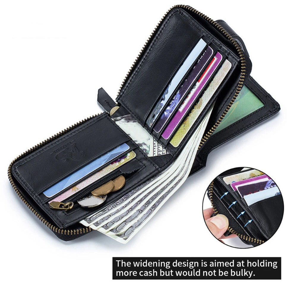 Ekphero Men's RFID Genuine Leather Wallet Large Capacity Multi-card Anti-theft Retro Design Fashion Multifunctional Wallet — view 2