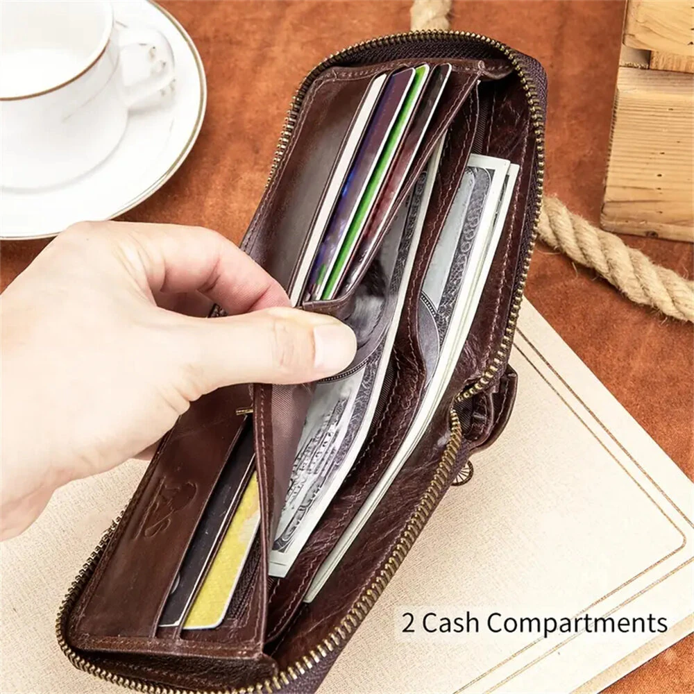 Ekphero Men's RFID Genuine Leather Wallet Large Capacity Multi-card Anti-theft Retro Design Fashion Multifunctional Wallet — view 5