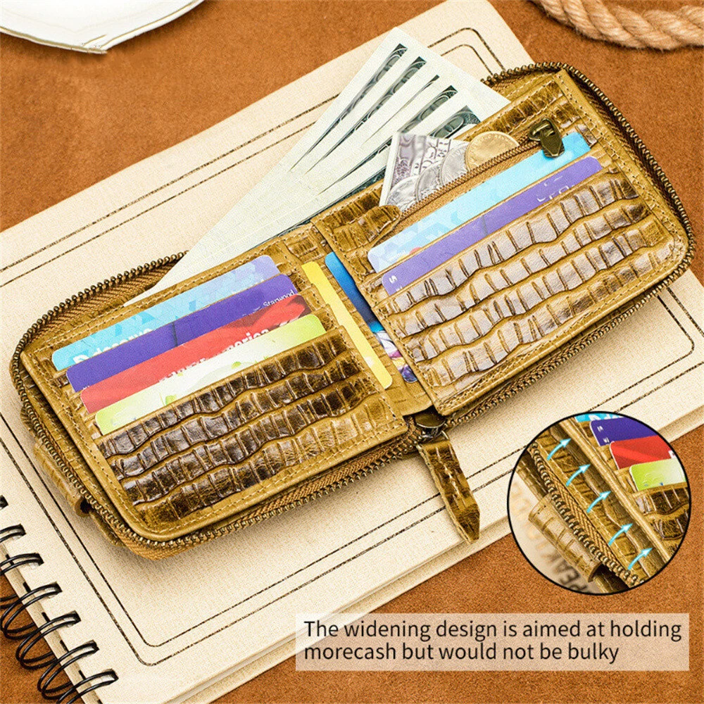 Ekphero Mens Wallet Genuine Leather Crocodile Pattern Short Coin Purse Luxurious High-Quality Multi Slot Thick Anti-Theft Card Bag — view 2
