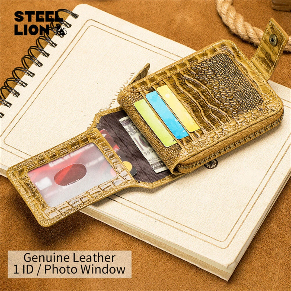 Ekphero Mens Wallet Genuine Leather Crocodile Pattern Short Coin Purse Luxurious High-Quality Multi Slot Thick Anti-Theft Card Bag — view 3