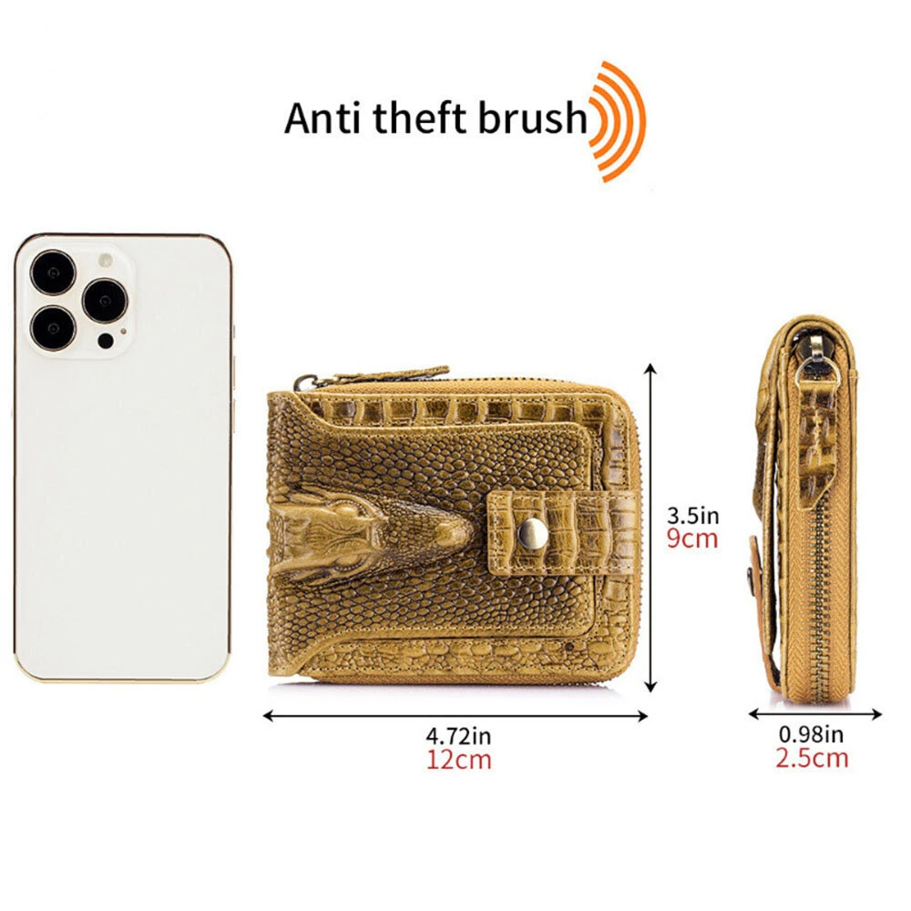 Ekphero Mens Wallet Genuine Leather Crocodile Pattern Short Coin Purse Luxurious High-Quality Multi Slot Thick Anti-Theft Card Bag — view 5