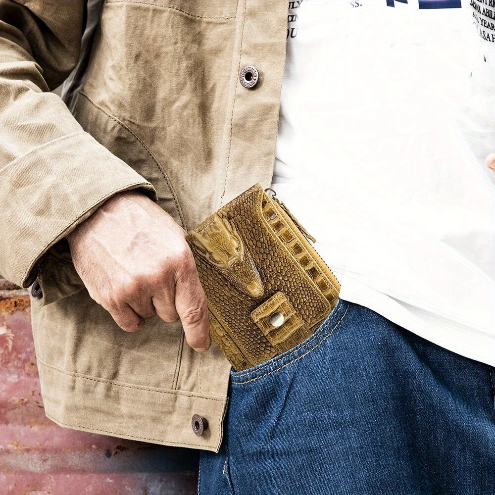 Ekphero Mens Wallet Genuine Leather Crocodile Pattern Short Coin Purse Luxurious High-Quality Multi Slot Thick Anti-Theft Card Bag — view 6