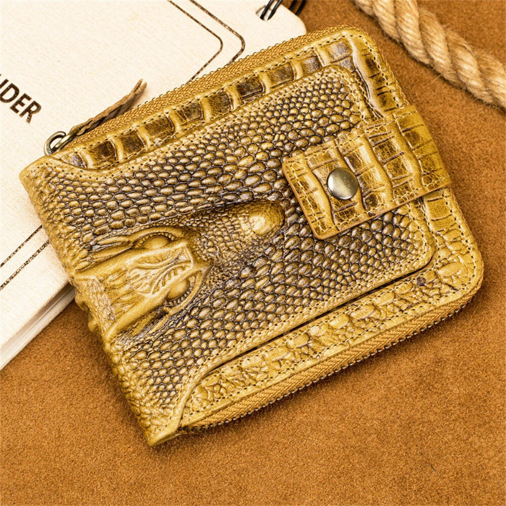 Ekphero Mens Wallet Genuine Leather Crocodile Pattern Short Coin Purse Luxurious High-Quality Multi Slot Thick Anti-Theft Card Bag — view 7