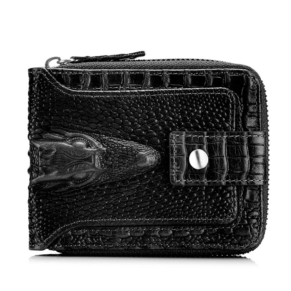 Ekphero Mens Wallet Genuine Leather Crocodile Pattern Short Coin Purse Luxurious High-Quality Multi Slot Thick Anti-Theft Card Bag — view 8