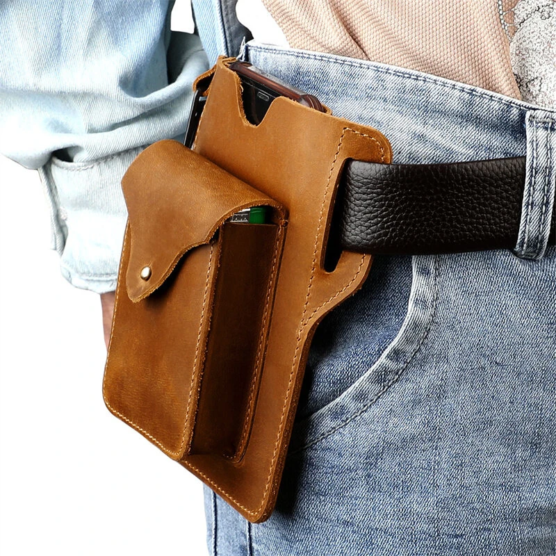 Ekphero Retro Men's Waist Bag Genuine Leather Belt Bag Key Waist Work Pocket Phone Bag for Belt Wearable Holster — Ekphero