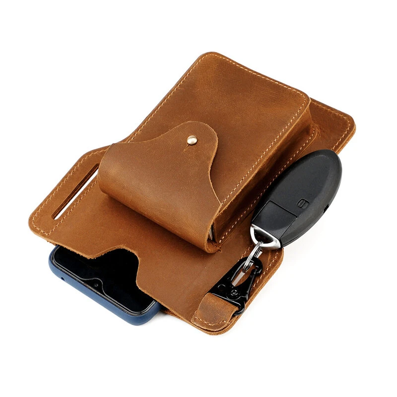 Ekphero Retro Men's Waist Bag Genuine Leather Belt Bag Key Waist Work Pocket Phone Bag for Belt Wearable Holster — view 10
