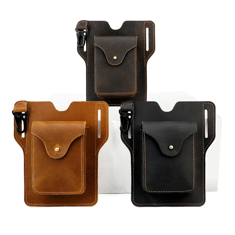 Ekphero Retro Men's Waist Bag Genuine Leather Belt Bag Key Waist Work Pocket Phone Bag for Belt Wearable Holster — view 3