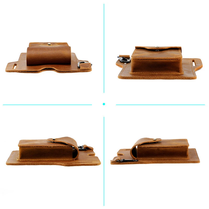 Ekphero Retro Men's Waist Bag Genuine Leather Belt Bag Key Waist Work Pocket Phone Bag for Belt Wearable Holster — view 5