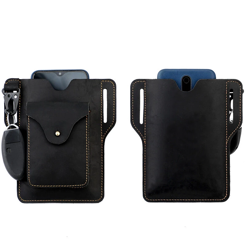Ekphero Retro Men's Waist Bag Genuine Leather Belt Bag Key Waist Work Pocket Phone Bag for Belt Wearable Holster — view 7