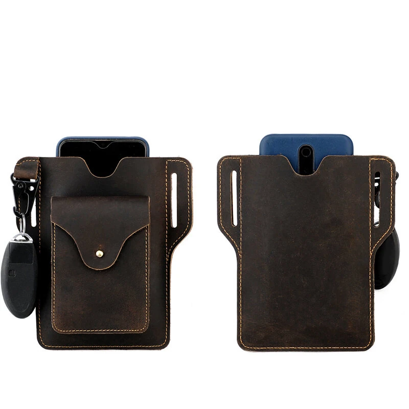 Ekphero Retro Men's Waist Bag Genuine Leather Belt Bag Key Waist Work Pocket Phone Bag for Belt Wearable Holster — view 8