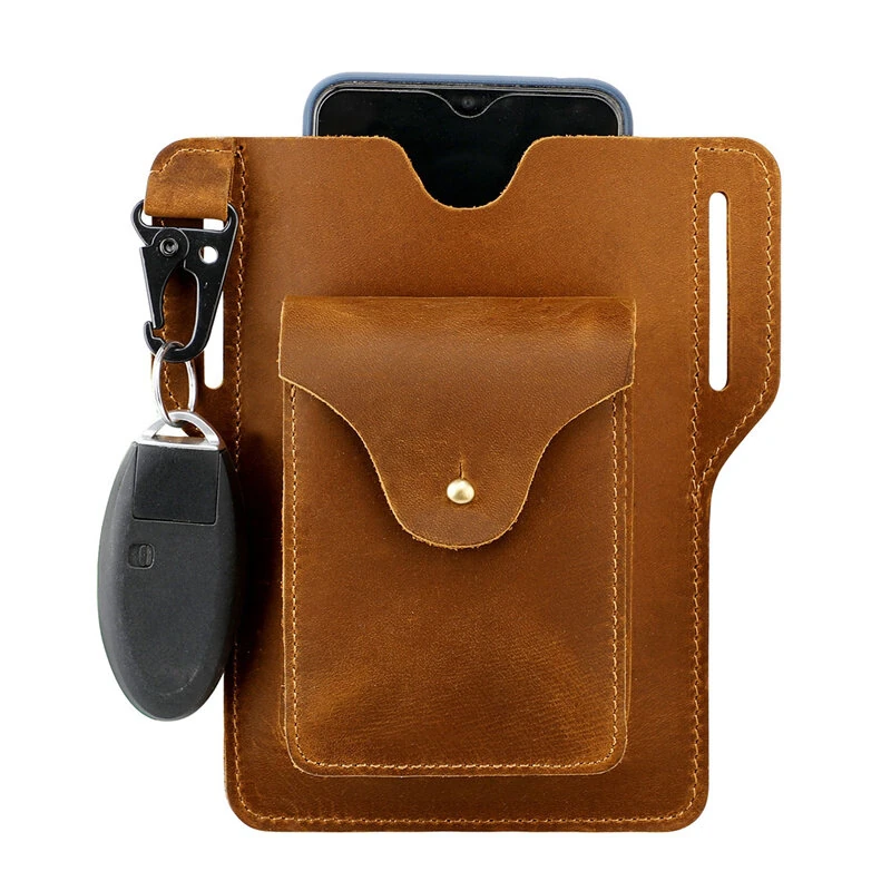 Ekphero Retro Men's Waist Bag Genuine Leather Belt Bag Key Waist Work Pocket Phone Bag for Belt Wearable Holster — view 9