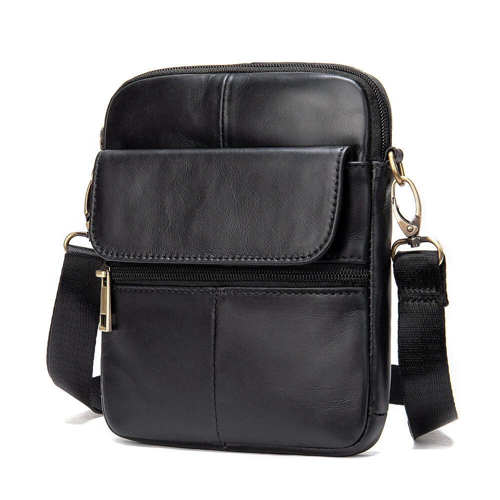 Ekphero Zipper Genuine Leather Messenger Bags Business Small Crossbody Bag Casual Travel Flap Shoulder Bag — view 2