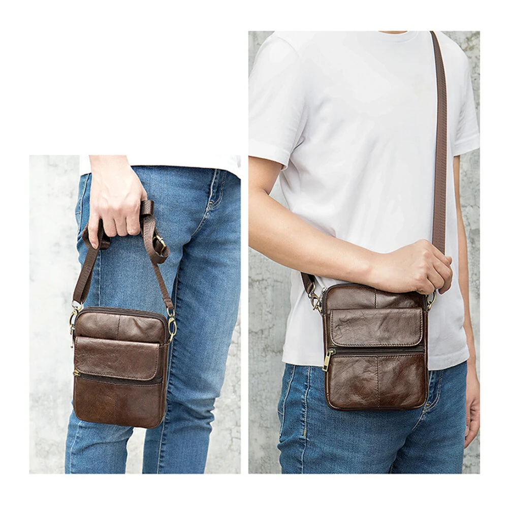 Ekphero Zipper Genuine Leather Messenger Bags Business Small Crossbody Bag Casual Travel Flap Shoulder Bag — view 3