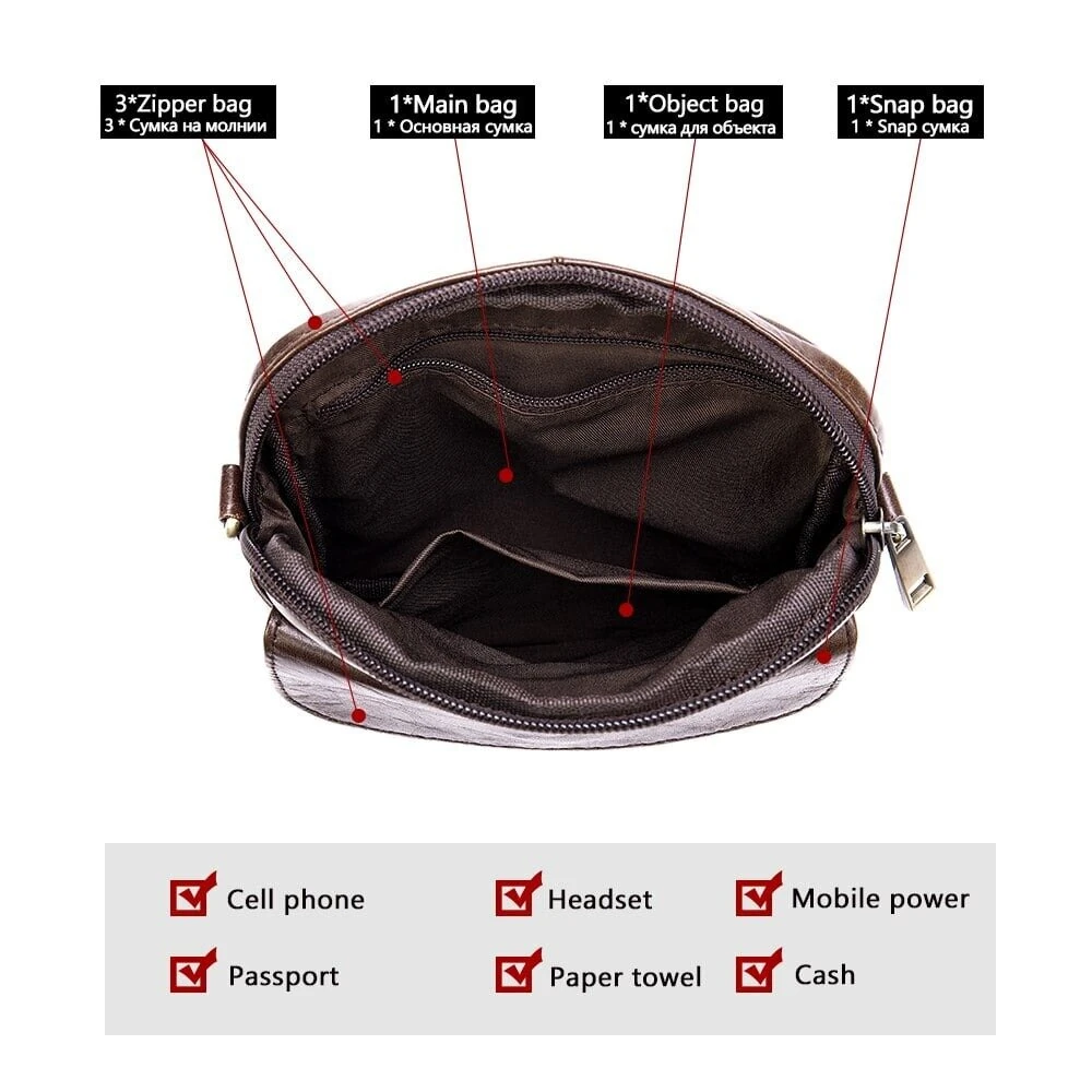 Ekphero Zipper Genuine Leather Messenger Bags Business Small Crossbody Bag Casual Travel Flap Shoulder Bag — view 5