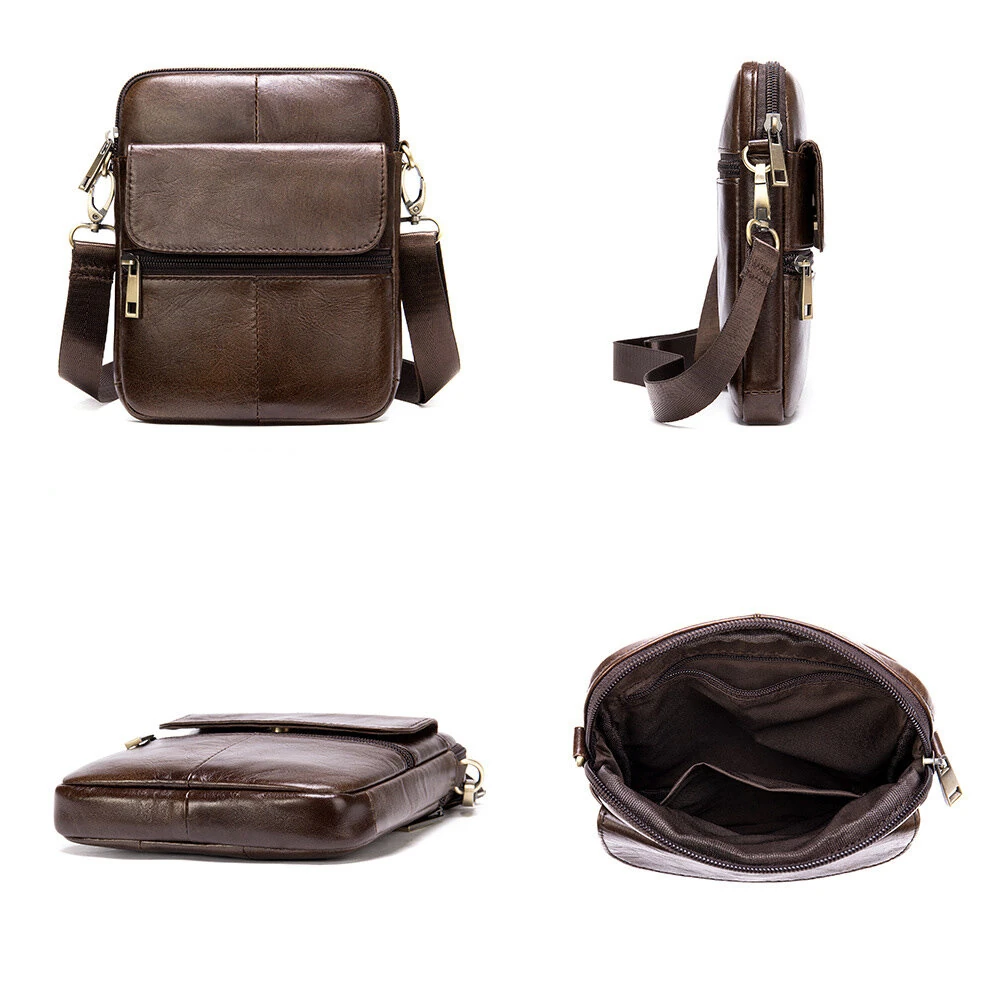 Ekphero Zipper Genuine Leather Messenger Bags Business Small Crossbody Bag Casual Travel Flap Shoulder Bag — view 6