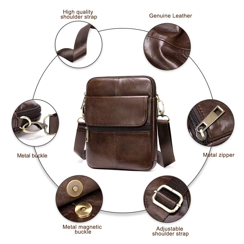 Ekphero Zipper Genuine Leather Messenger Bags Business Small Crossbody Bag Casual Travel Flap Shoulder Bag — view 7
