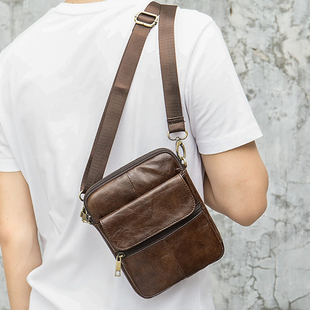 Ekphero Zipper Genuine Leather Messenger Bags Business Small Crossbody Bag Casual Travel Flap Shoulder Bag — view 8